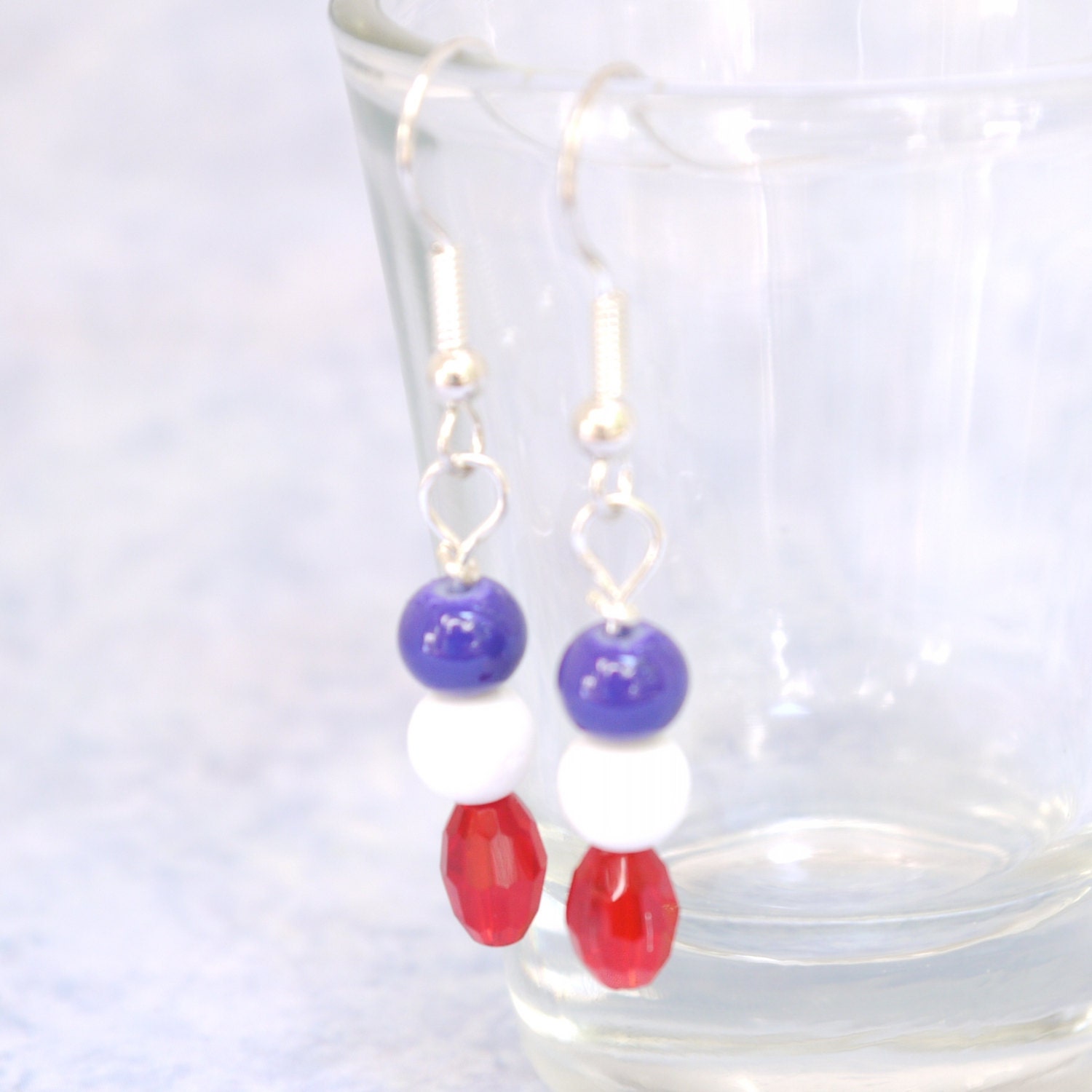 Red White and Blue Beaded Earrings by TeamColorsbyCarrie on Etsy