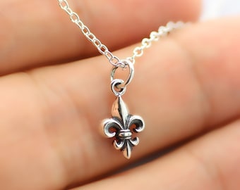 Tiny FLEUR DE LIS Necklace - 925 Sterling Silver - Fleur De Lys Charm Royal New