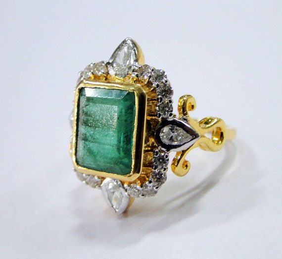 tribalexport - 18 K gold Emerald Diamond Ring Jewelry-9849