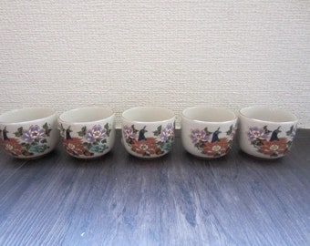 Set of 5 Vintage "Kutani" Porcelain Sake Cup around 1970s