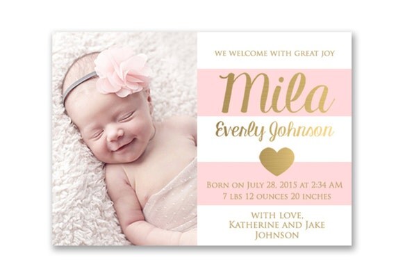 template full baby month card Gold Girl Digital Card Pink Birth Baby and Announcement