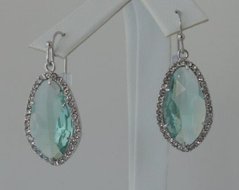 Mint Aqua Erinite Pave Crystal Earrings