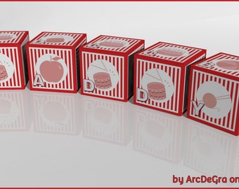 Educational Red Digital baby ABC blocks - Alphabet -Papercraft Digital Toys by Arcdegra