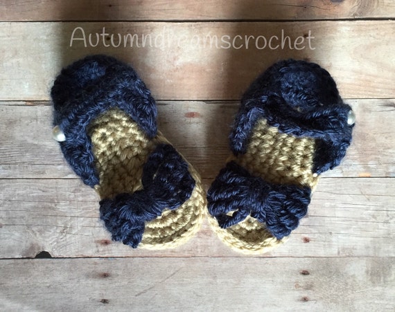 Baby Sandals, Crochet Baby Sandals, Navy Blue Handmade Crochet Baby ...