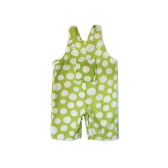 Baby Fleece Overalls Green and White Polka by SkyeSkyeCreations