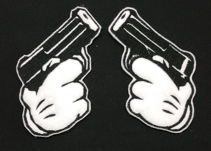 Mickey Gun Pair Embroidered Patch Badge Iron on or sew