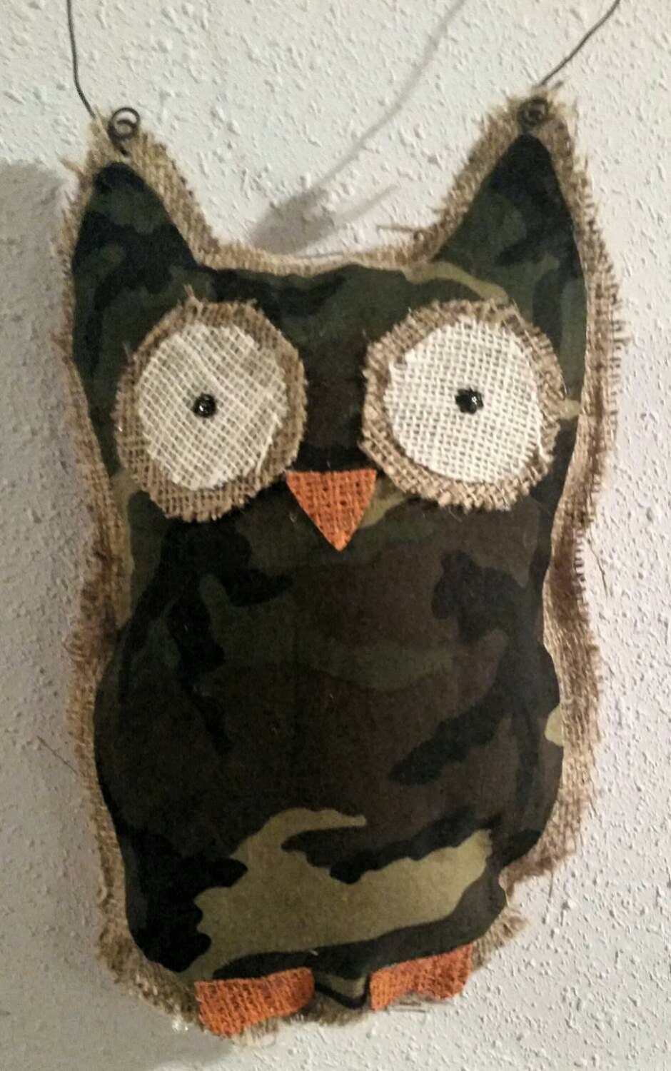 Camouflage burlap owl wall hanging