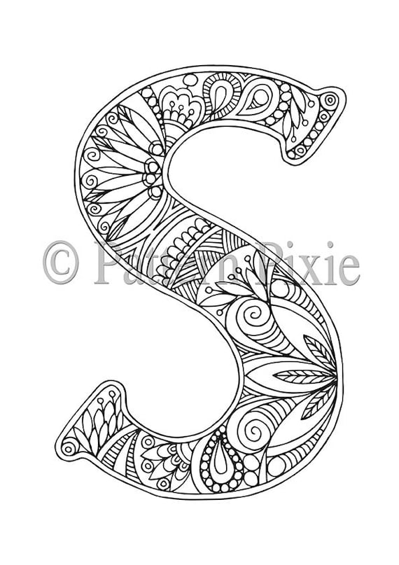 Adult Colouring Page Alphabet Letter S