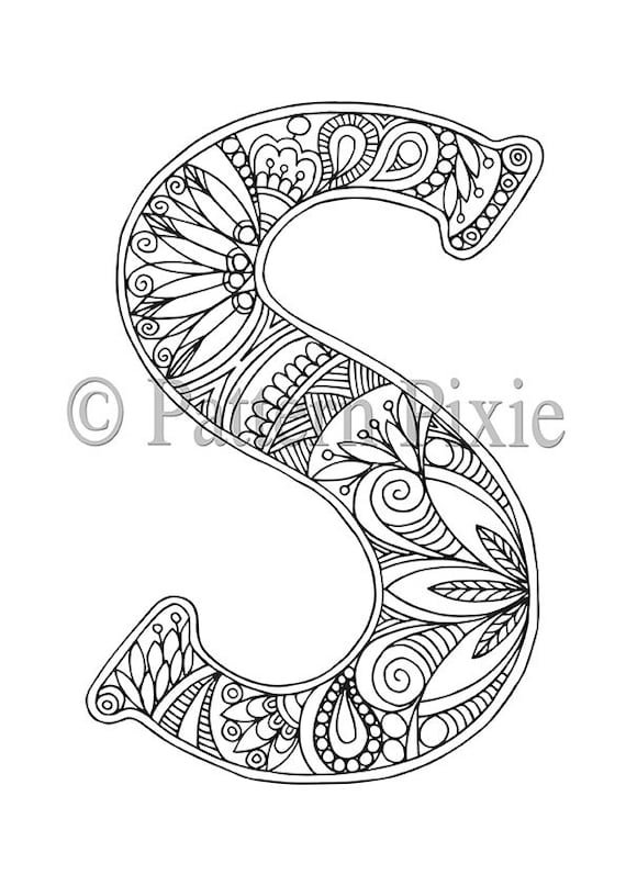 adult colouring page alphabet letter s