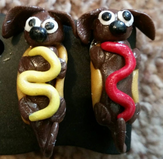 Items similar to Hotdog Dachshund polymer clay earrings on Etsy