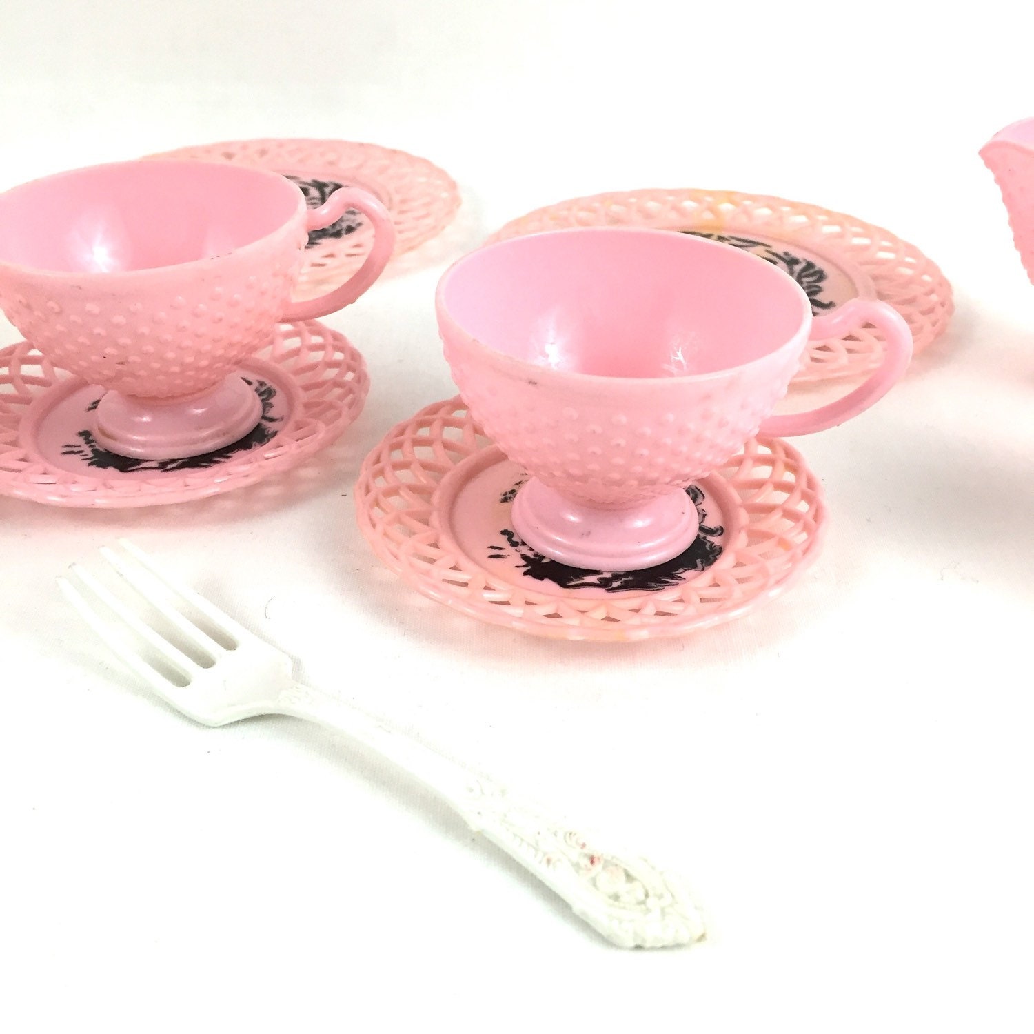 Vintage Pink Plastic Childs Dish Set-Westmoreland by VelmasDiner