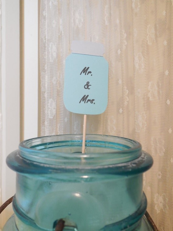 Aqua Blue Mason Ball Jar Cupcake Topper Mason Jar by YouTopThat
