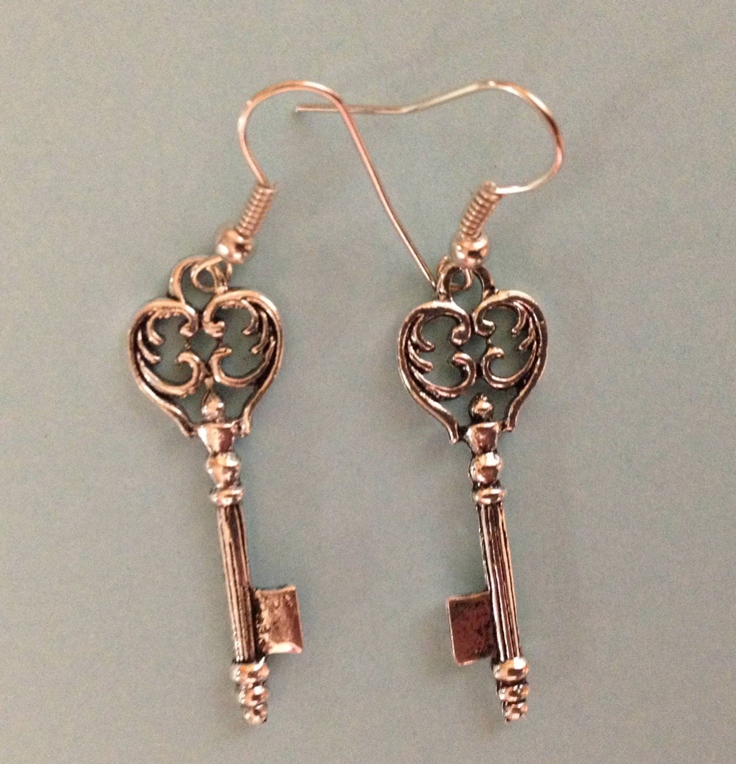 Silver Drop Key Earrings Dangle SIlvertone Key Ear by FROSTEDNAILS