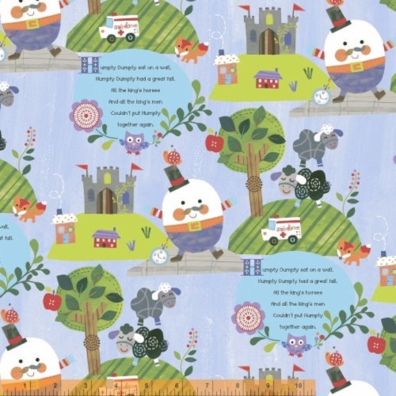 Nursery Rhyme Fabric Cotton Mother Goose Fairy Tales Humpty
