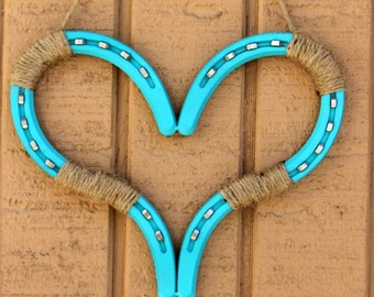 Horseshoe Heart With Stainless Nails and Jute Twine, Horseshoe Decor, Wedding Decor, Horseshoes, Western, Wall Hanging, Love, Art , Passion