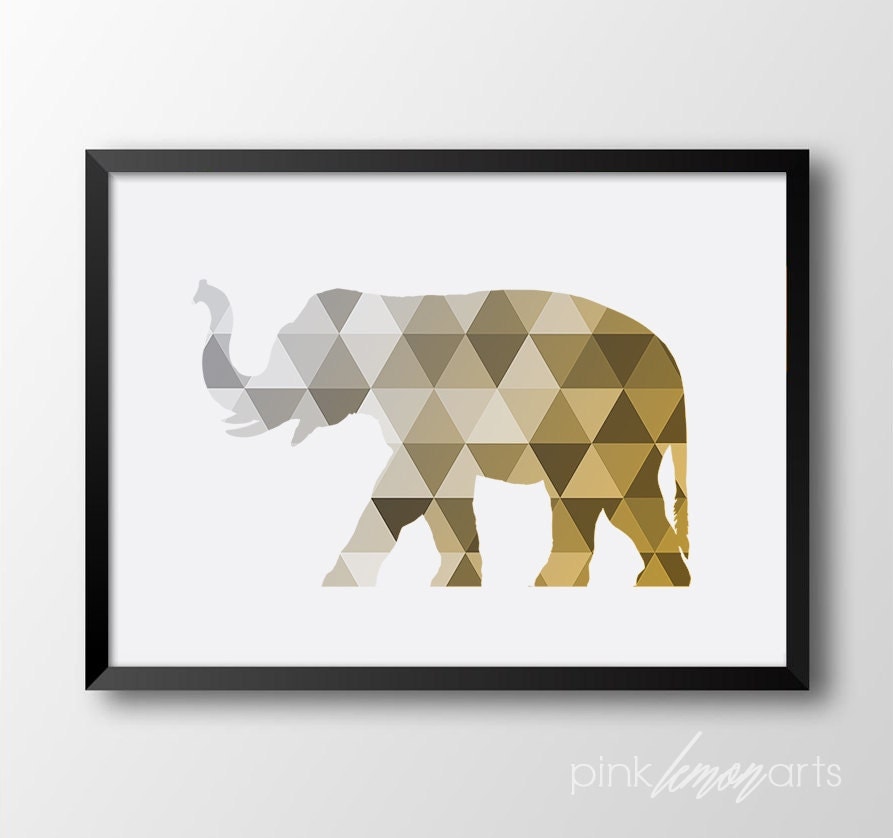 Elephant Wall art Geometric elephant Home decor Gold Elepant
