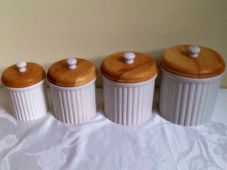 Stylish vintage French style white ceramic canister set with