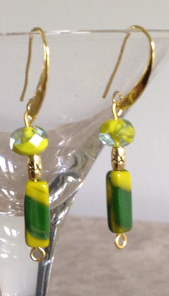 Yellow earrings. Green earrings. Unique by Moonstoneandback