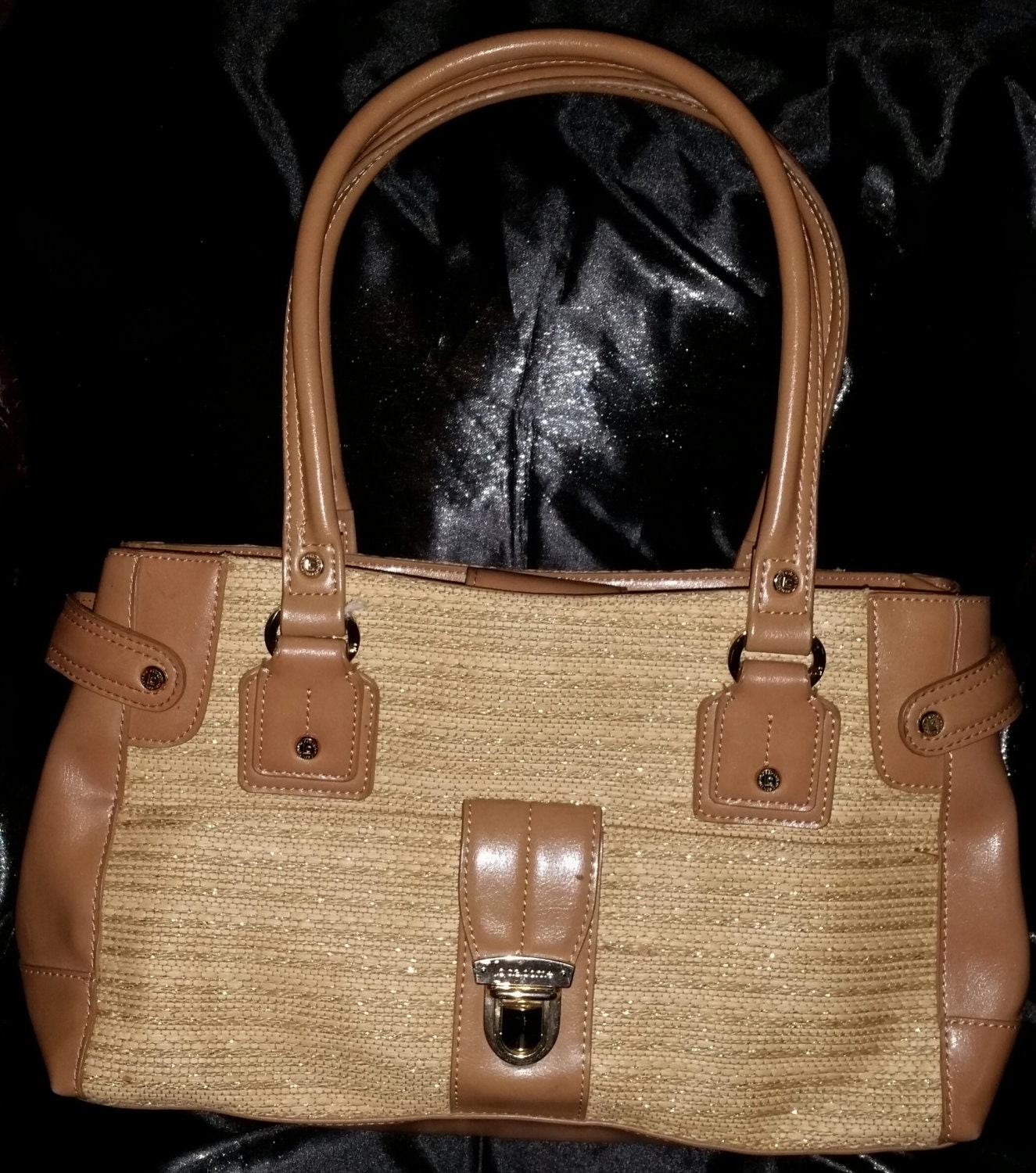 90s Vintage Liz Claiborne Purse / Tan / Woven / New / Brown