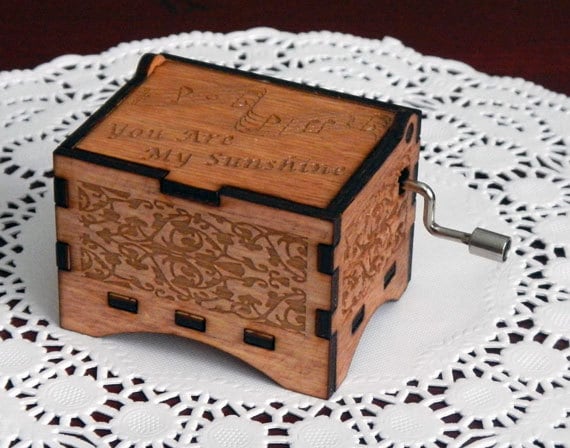 Music Box, "You Are My Sunshine" by Jimmie Davis, Laser Engraved Wooden Interlocking Hand Crank Music Box