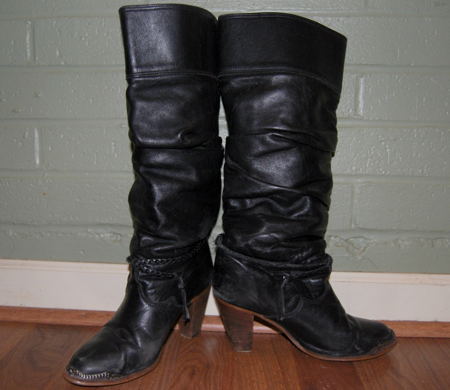 Vintage Zodiac Leather Cowboy Slouch Boots Cowgirl Boots