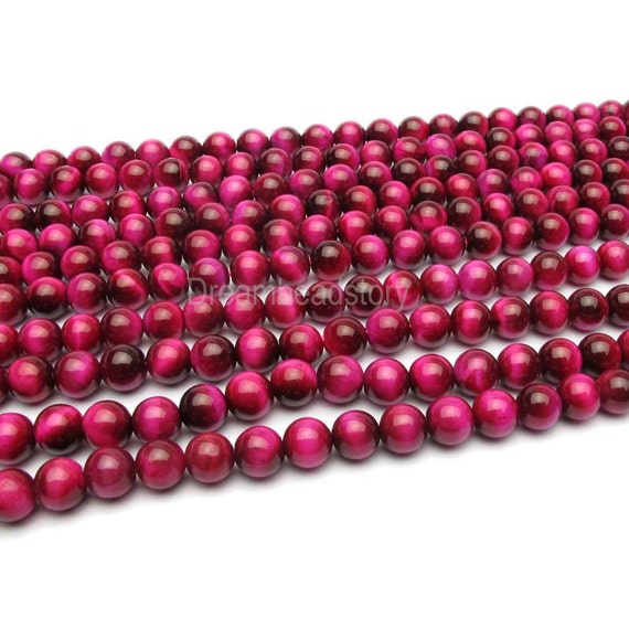 Rose Pink Tiger Eye Beads Round Rose Dark Pink Tigers Eye