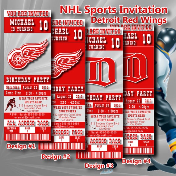Detroit Red Wings NHL Birthday Invitation Hockey by DigiSport