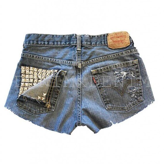Items similar to Studded Vintage High Waisted Jean Shorts Destroyed