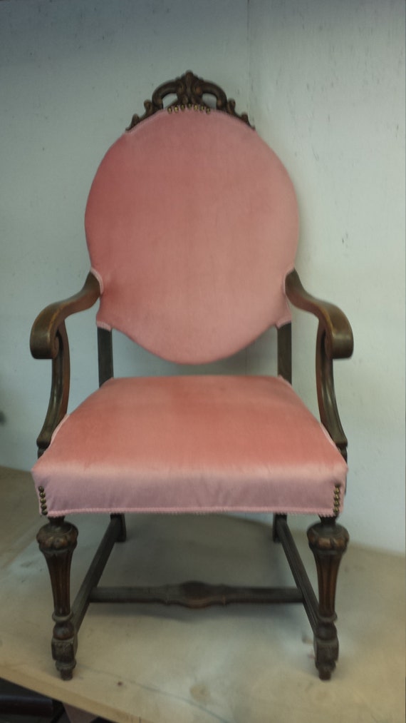 Pink Velvet Rococo Chair Antique Armchair by ChicVintageRehab