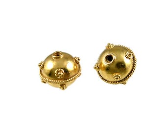 Handmade 24 Carat Gold Vermeil Bali Round Beads - 2 pcs.
