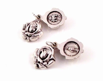 Miraculous Medal Sliding Silver Rose Locket Religious Medal | Italian Rosary Parts