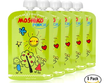 Reusable Baby Toodler or Adult Food Pouch by Moshiko Pouch (5 pack)