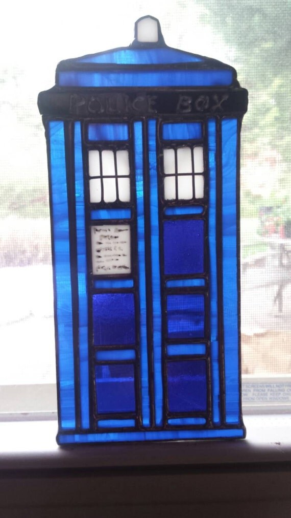 Items Similar To Dr Who Tardis Stained Glass Tardis Suncatcher Dr Who Stained Glass Sarah 