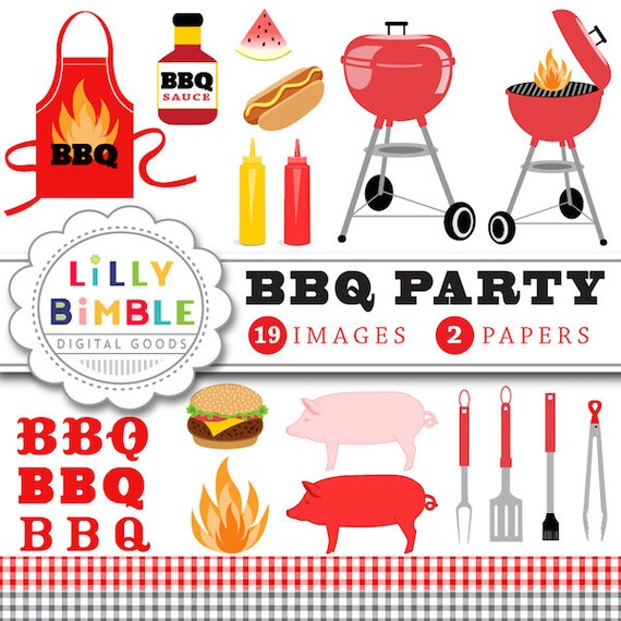 40% off Barbecue Party clipart gingham hot dog, hamburger, grill, picnic, mustard, ketchup, BBQ supplies apron Picnic Download Il_570xn