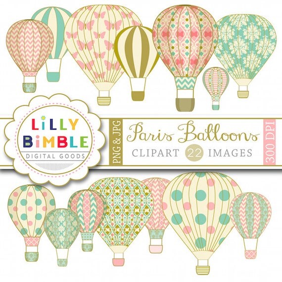 Balloon clipart Paris Hot Air Balloons with damask, digital scrapbooking INSTANT DOWNLOAD Il_570xn