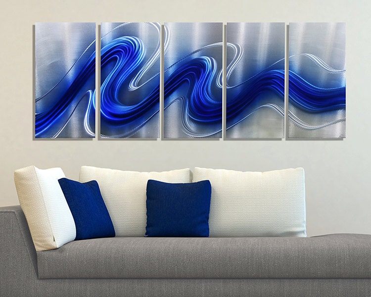 NEW Blue & Silver Modern Metal Wall Sculpture by