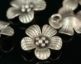 4KH-036 thai karen hill tribe silver 2 wild flower charm