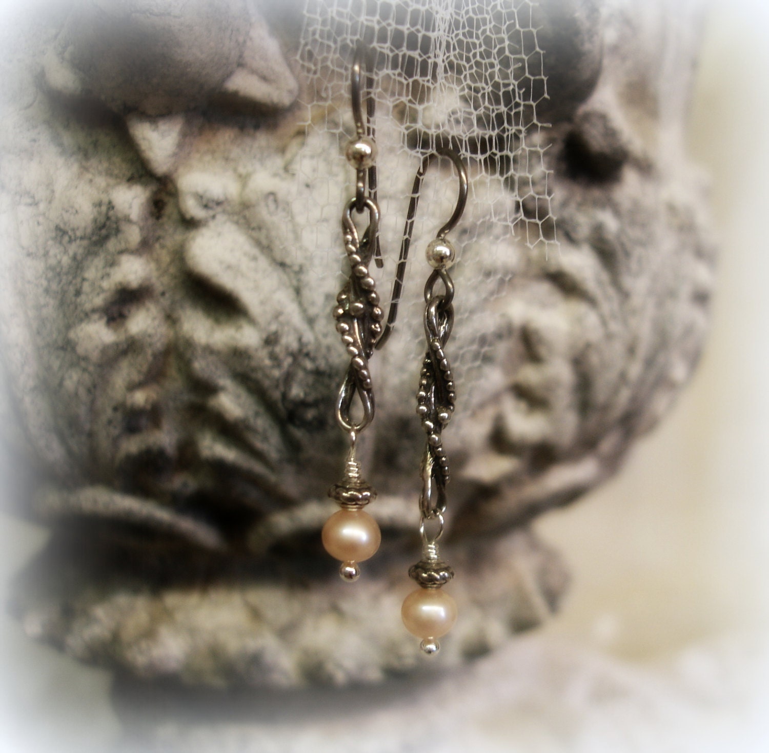 Sterling silver feather long earrings - sterling silver ball stud earrings