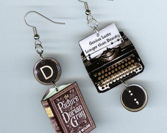 Book cover Earrings - The Picture of Dorian Gray Oscar Wilde - writers readers librarian gift - mismatched earring Designs by Annette