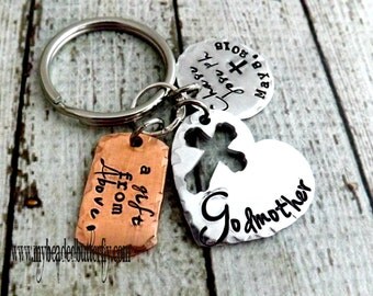 Godparent gift-godparent key chain-godmother keychain-religious key chain-godfather keychain-godmother-hand stamped-Christian-baptism gift