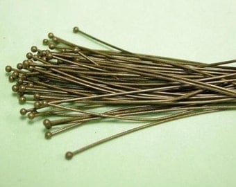 50pc 60mm long (gauge 21) antique bronze round head pin-9216