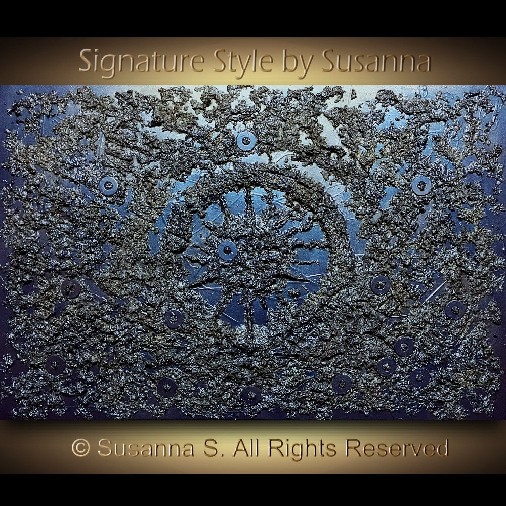 Wall Art ORIGINAL Navy Blue Abstract Painting by ModernHouseArt