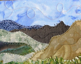 Mountain Art Fabric Postcard Handmade Quilted Postcard Postcard Art Landscape Art Greeting Card Nature Landscape Mountain Fiber Art Dad Gift
