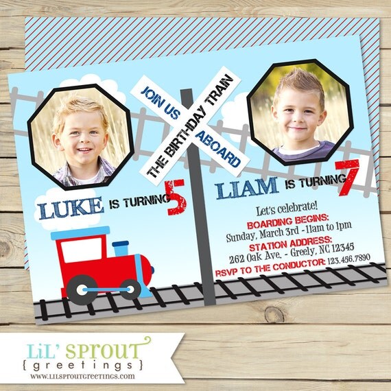 train joint birthday invitation train dual birthday invitation
