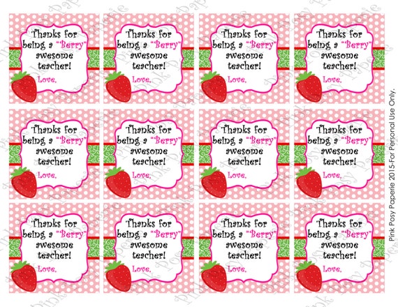 Items similar to Printable Berry Awesome Teacher Gift Tags - Instant ...