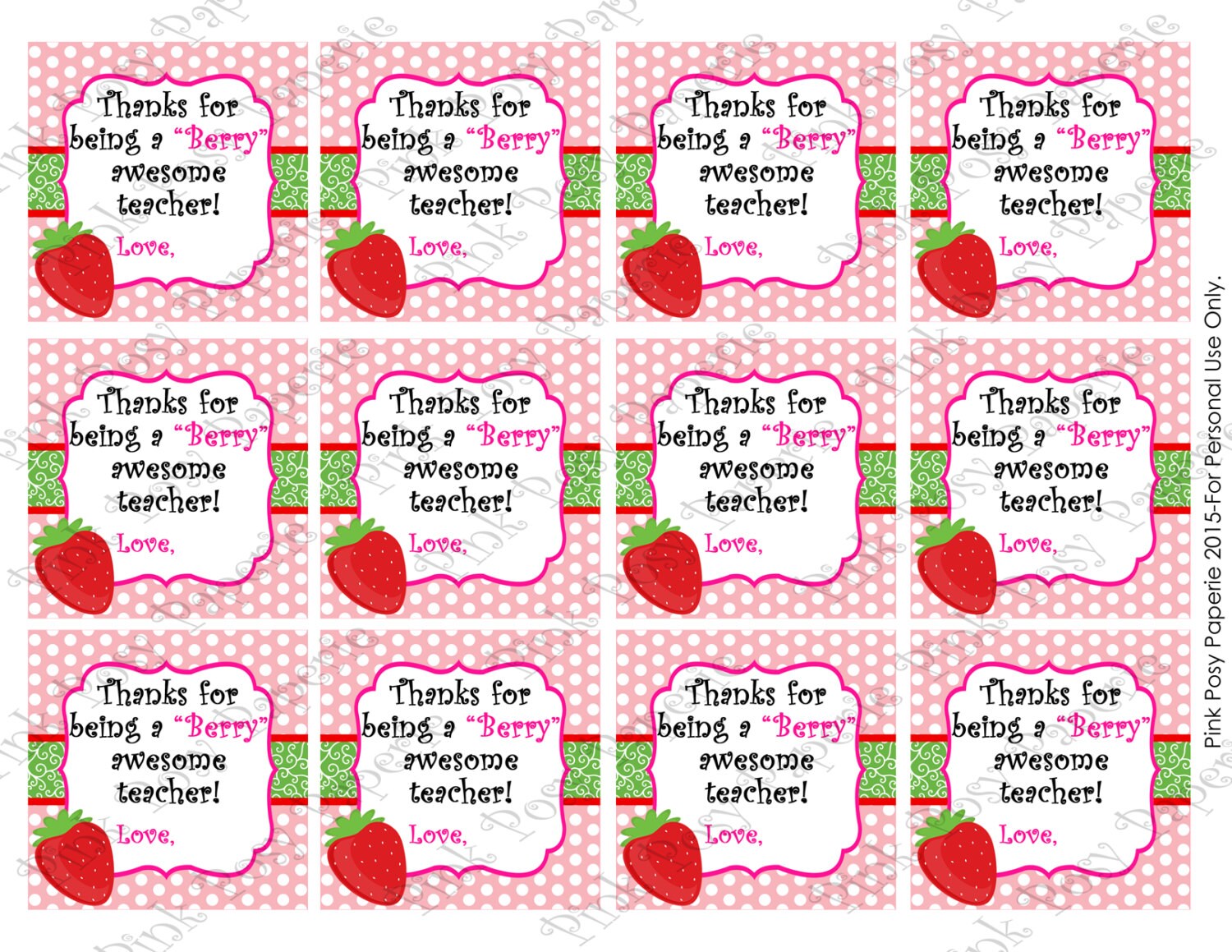 Printable Berry Awesome Teacher Gift Tags by PinkPosyPaperie