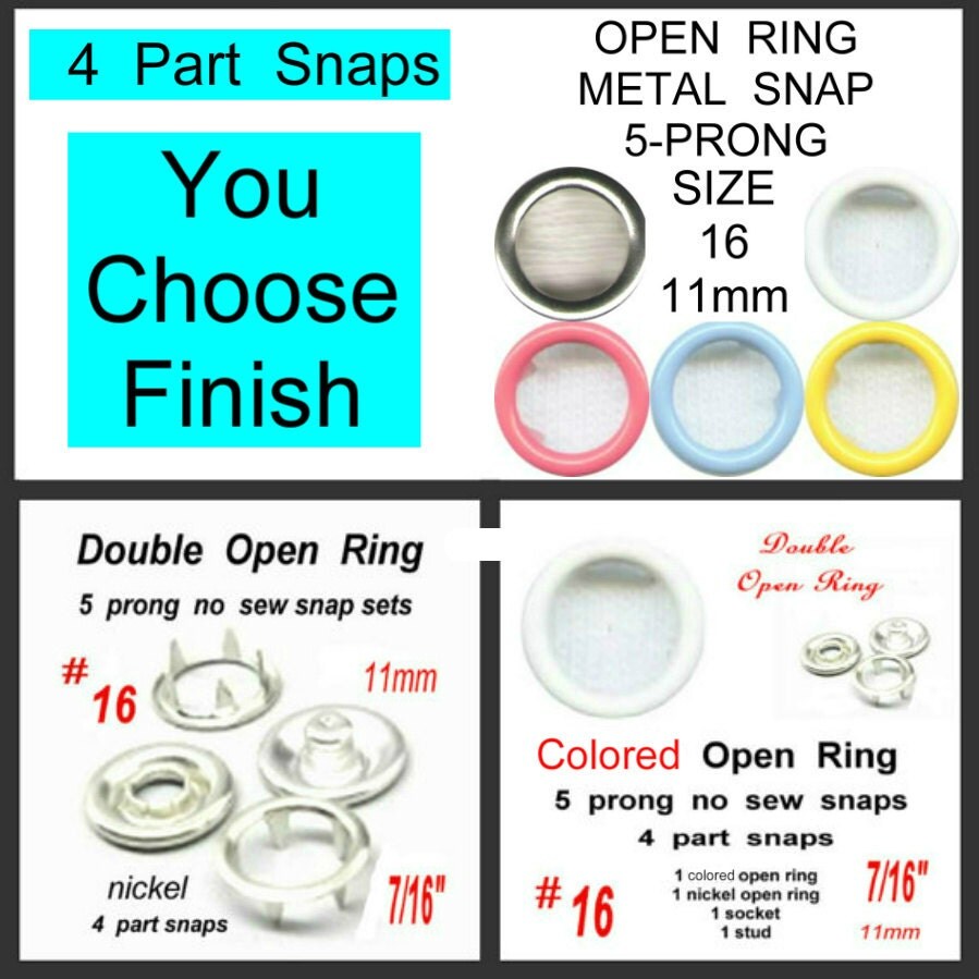 96 Sets 4 part OPEN RING METAL Snaps No Sew 11mm size