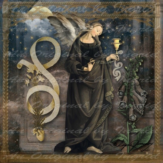 Angel at Midnight Digital Collage Greeting Card (Suitable for Framing)