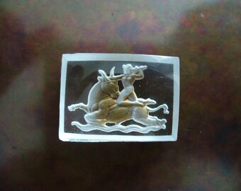 1 RARE Vintage or Antique Glass Goddess Europa and Bull Zeus Intaglio Cameo