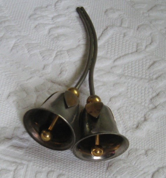 Vintage Silver Bell . Silver Double Bell . hand bell . silver